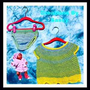 Handmade Crochet babygirl shirt dress and underwear